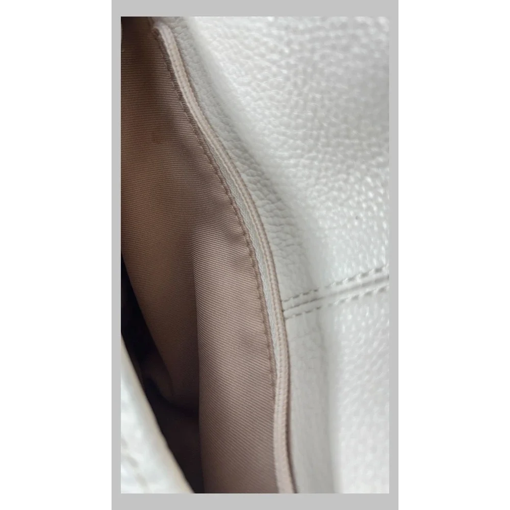 The Sak Cream Pebbled Leather Hobo Shoulder Bag Embossed Floral Off White